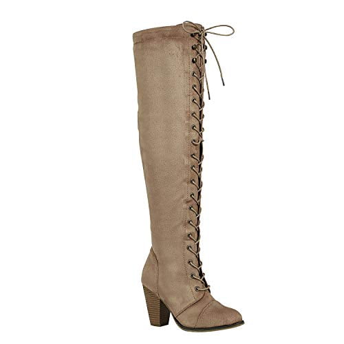 Forever Womens Almond Toe Chunky Heel Knee High Combat Riding Boots 7.5 Tan Forever Womens Almond Toe Chunky Heel Knee High Combat Riding Boots 7.5 Tan